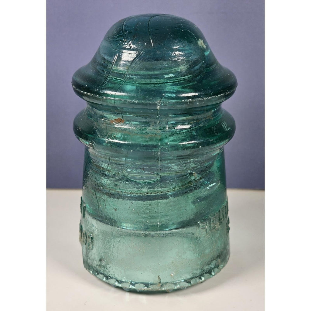 Vintage Hemingray No 9 Blue Glass Insulator May 2 1893