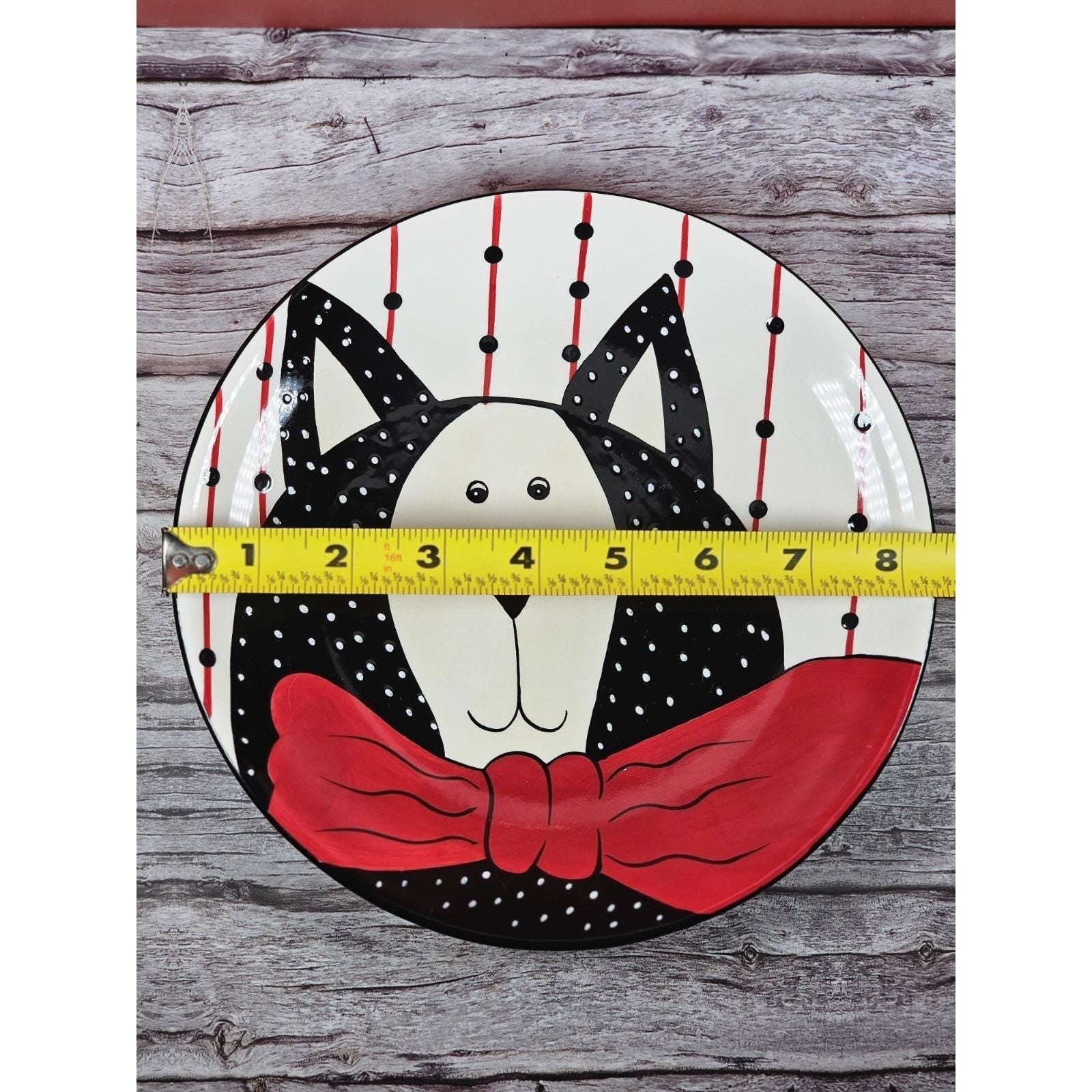 Vintage Boyd's Home Cat Decorative Plate Black White Red Bow 10 Inch