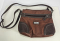 Stone & Co Shoulder Bag Purse Faux Leather Brown Cognac Zip Pockets