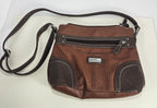 Stone & Co Shoulder Bag Purse Faux Leather Brown Cognac Zip Pockets