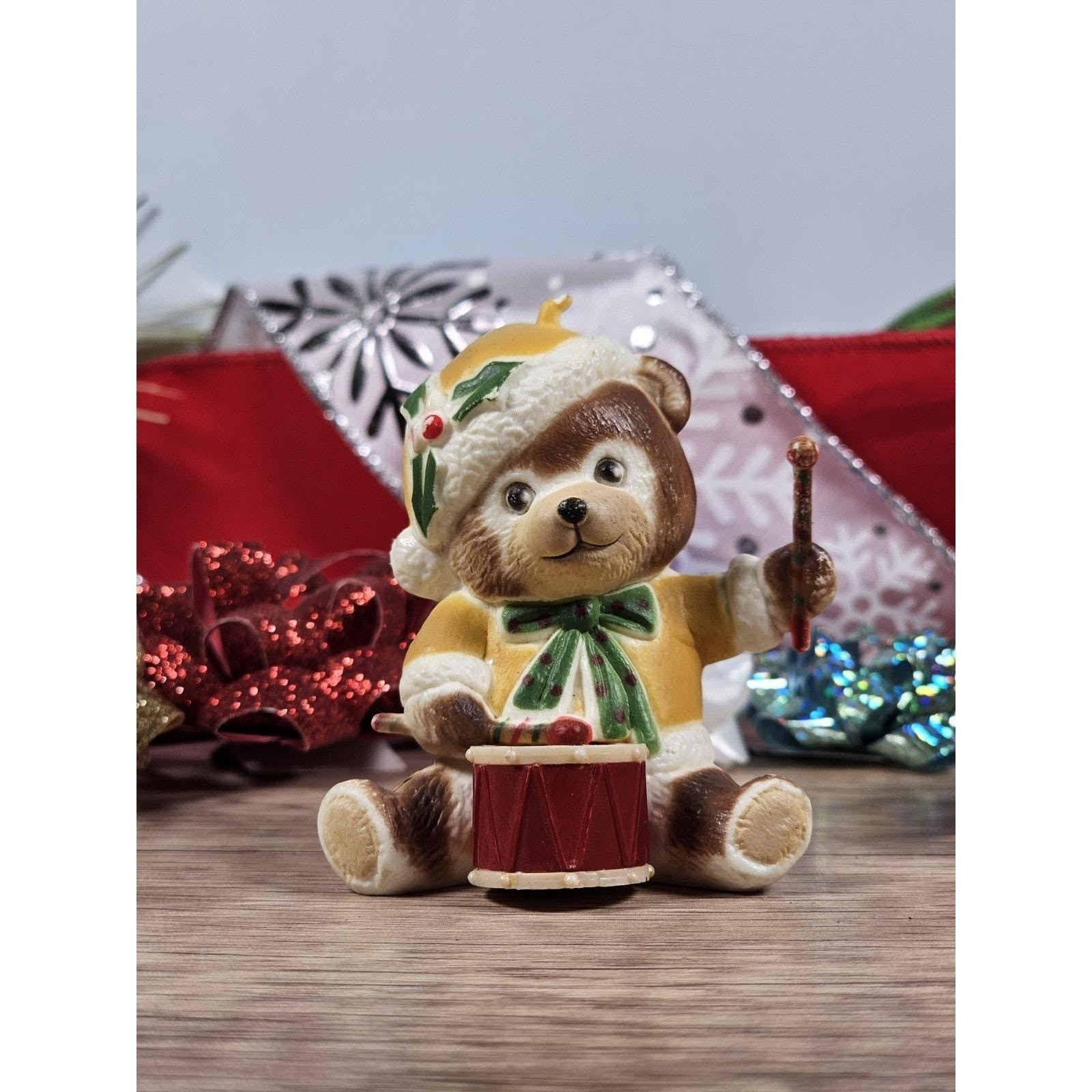 Vintage Teddy Bear Drum Ornament Hong Kong Yellow Coat