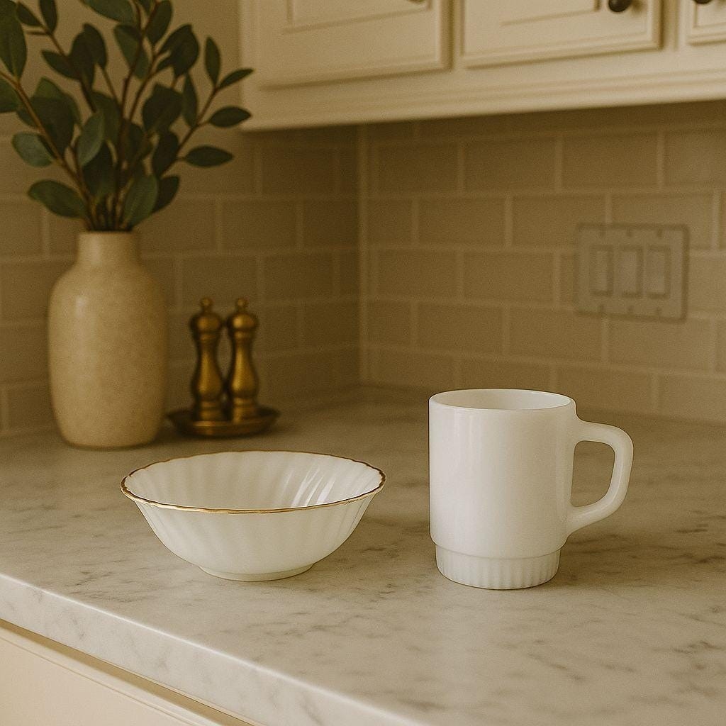 Anchor Hocking Fire-King Milk Glass Mug and Swirl Bowl Set Vintage