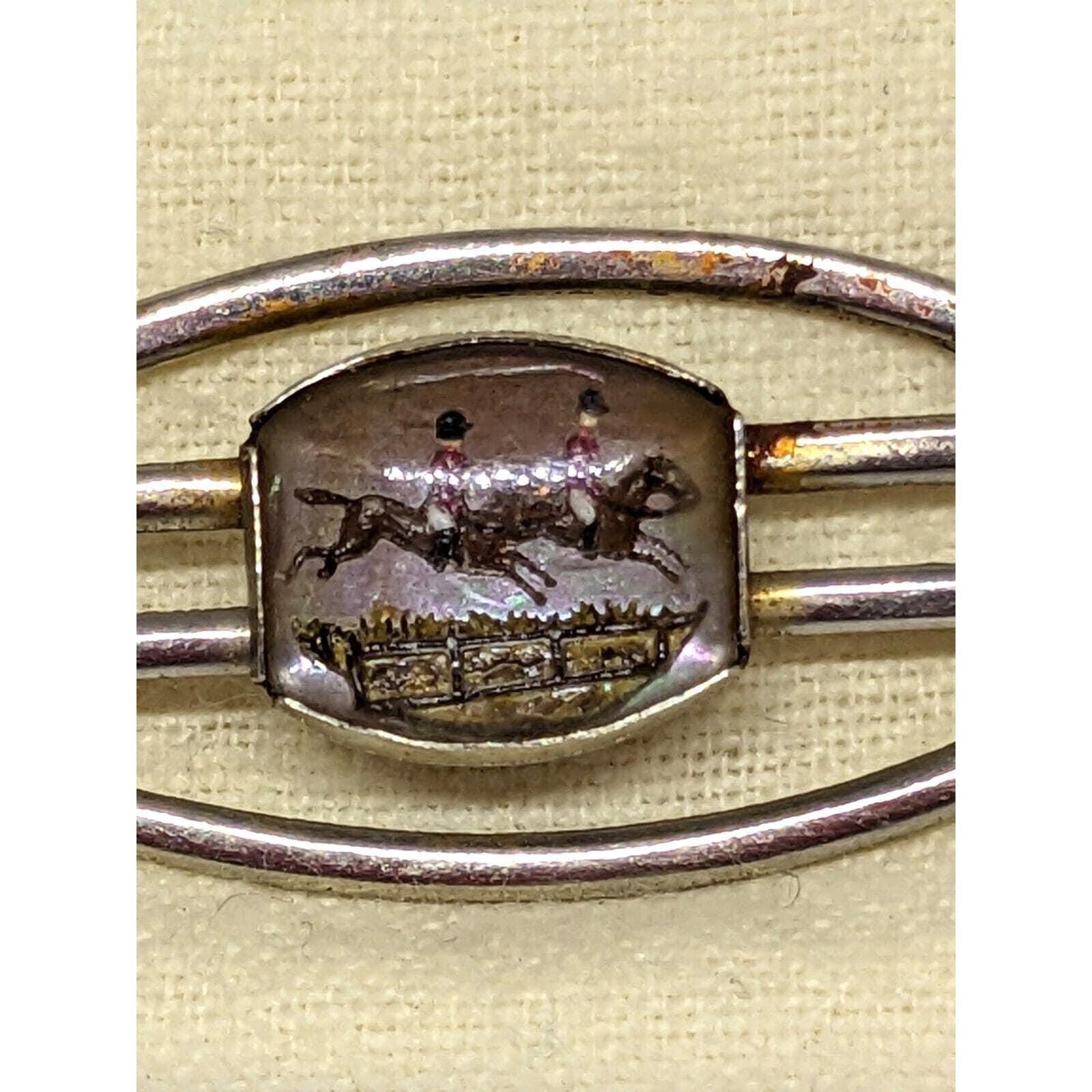 Fox Hunt Tie Clasp Equestrian Horse Jump Silver Tone Bar
