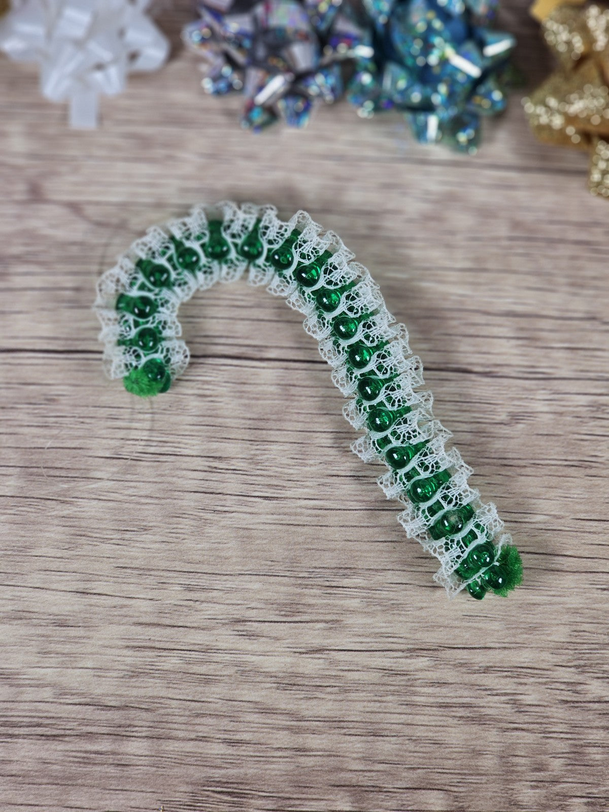 Set Of 2 80s Vintage Lace Candy Cane Ornaments