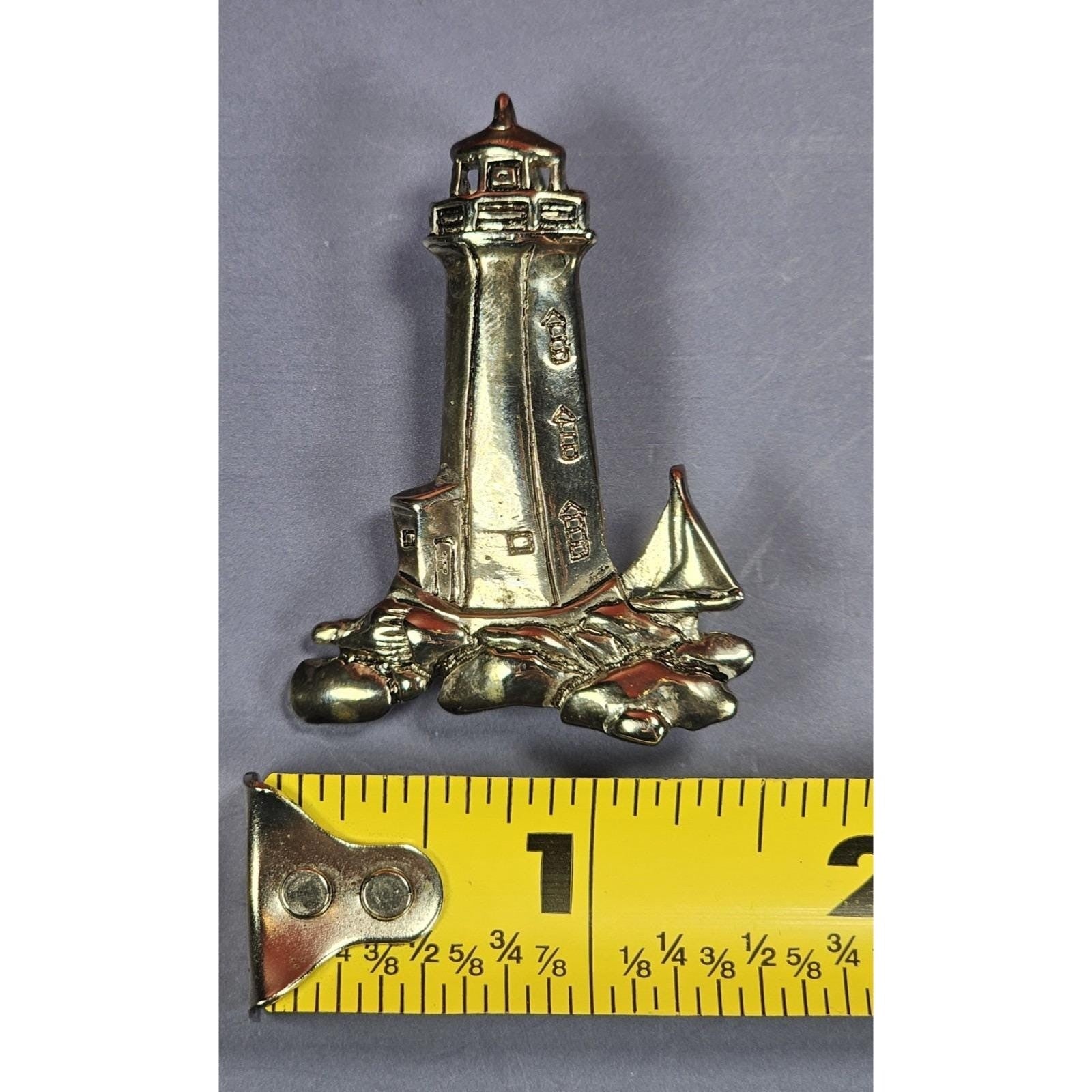 Vintage Gold Bronze Tone Lighthouse Sailboat Brooch Nautical Maritime Pin