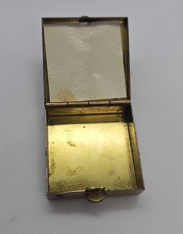 Vintage Metal Brass Pill Box  Glasses Raised Deco Square