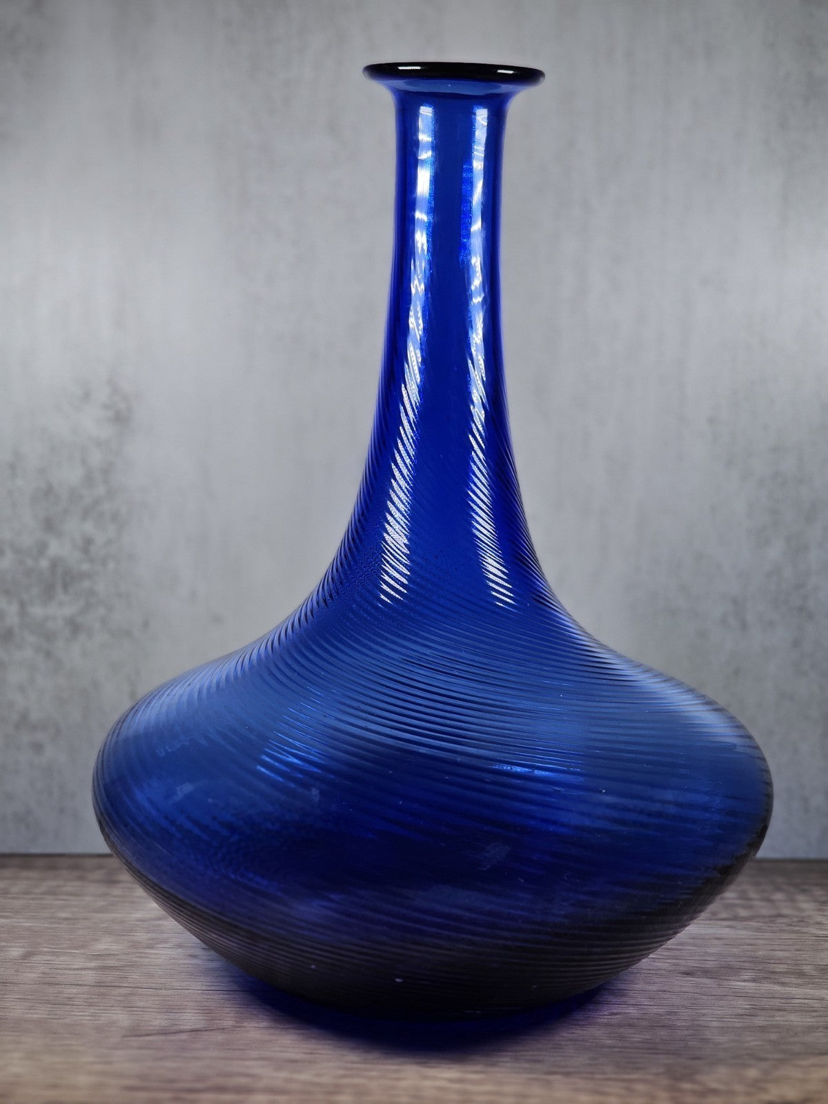 Mid-Century Cobalt Blue Swirled Glass Vase | Retro Art Glass Decor