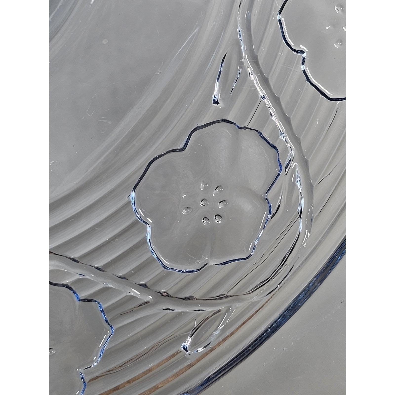 Vintage Anchor Hocking Blue Chip and Dip Plate Glass Serving Tray