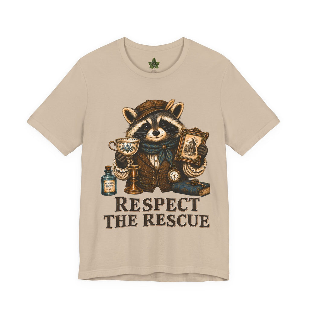 Respect The Rescue Raccoon Tee, Vintage Thrift Lover Shirt, Estate Sale Gift