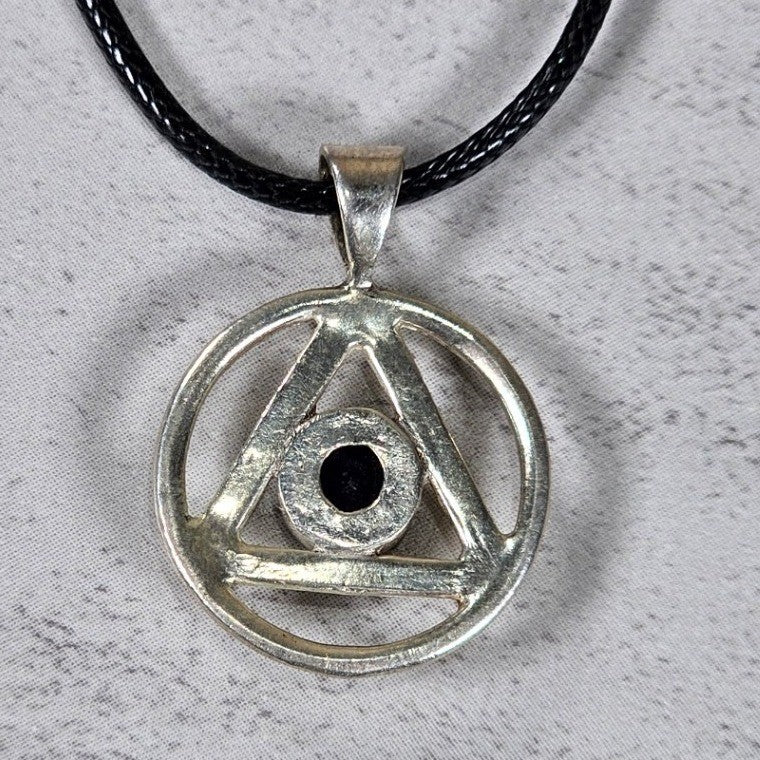 Vintage Sterling Silver Triangle Pendant w Purple Stone