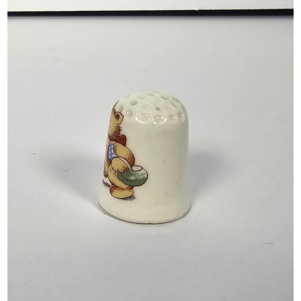Vintage Porcelain Teddy Bear Thimble Picnic Bear