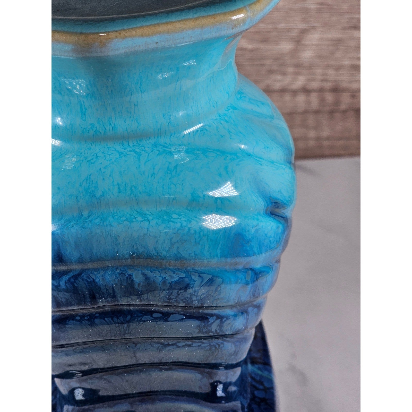 Blue Drip Glaze Ceramic Vase | Textured Aqua Cobalt Art Pottery Decor