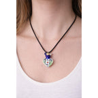 Vintage Glass Heart Bottle Pendant Necklace with Floral Design