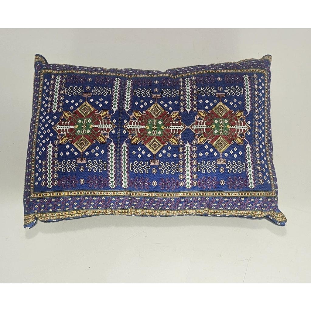 Vintage Turkish Carpet Pillow 9x6 Embroidered Silk Accent Cushion