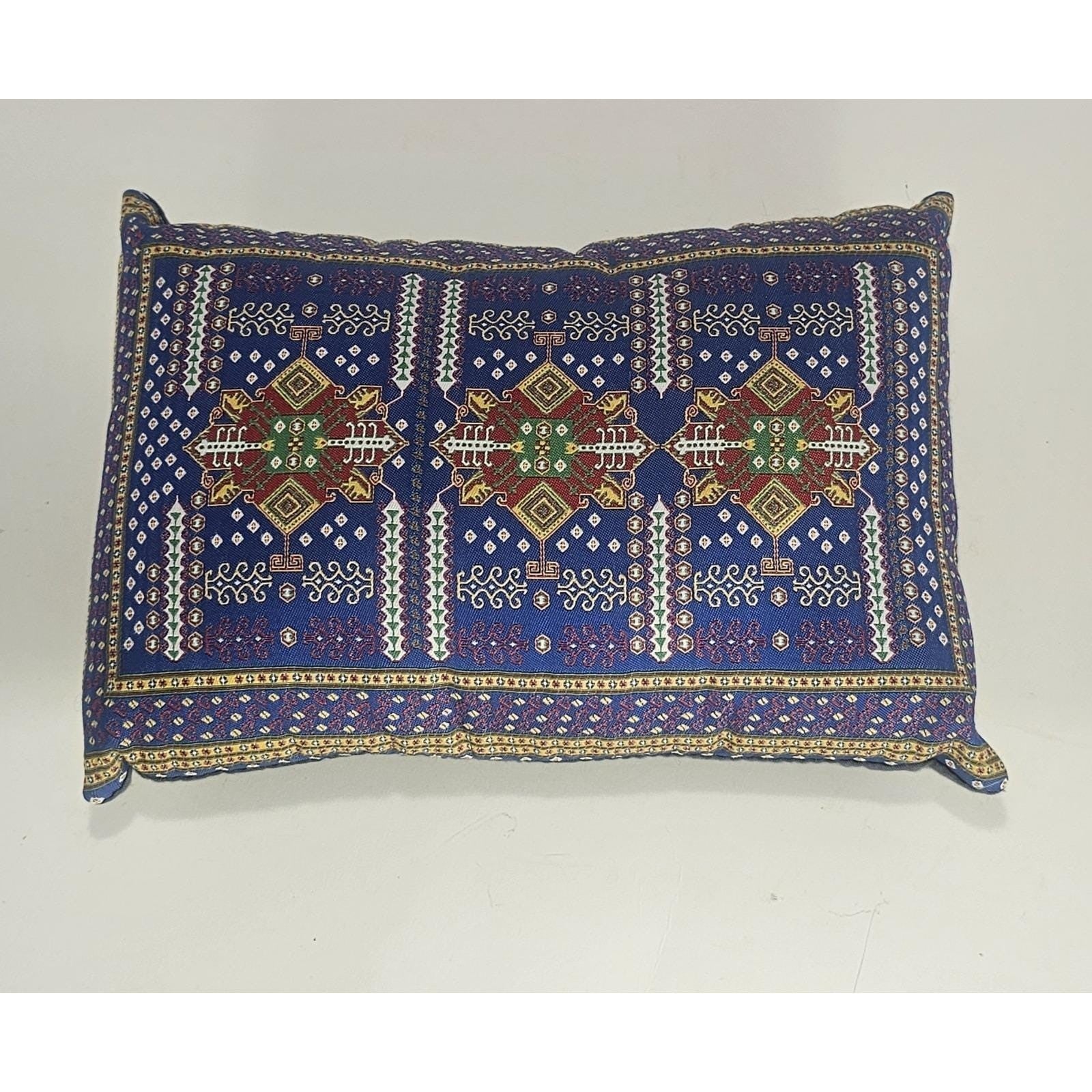 Vintage Turkish Carpet Pillow 9x6 Embroidered Silk Accent Cushion