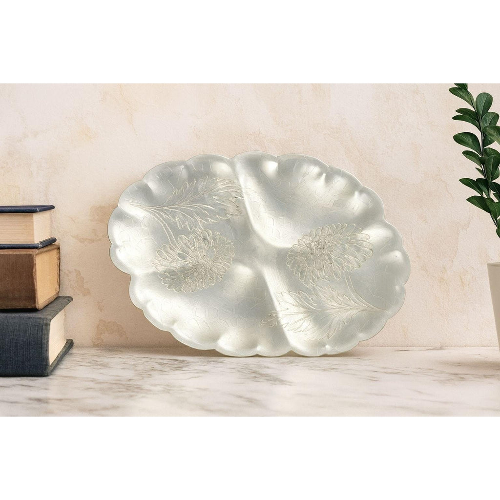 Vintage Forman Etched Aluminum Tray Oval Floral Sectioned Serving Tray 9.5"