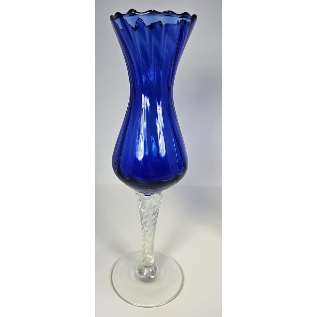 Vintage Blue Optic Swirl Wine Goblets Set of 2 Tall Twisted Stem Glass