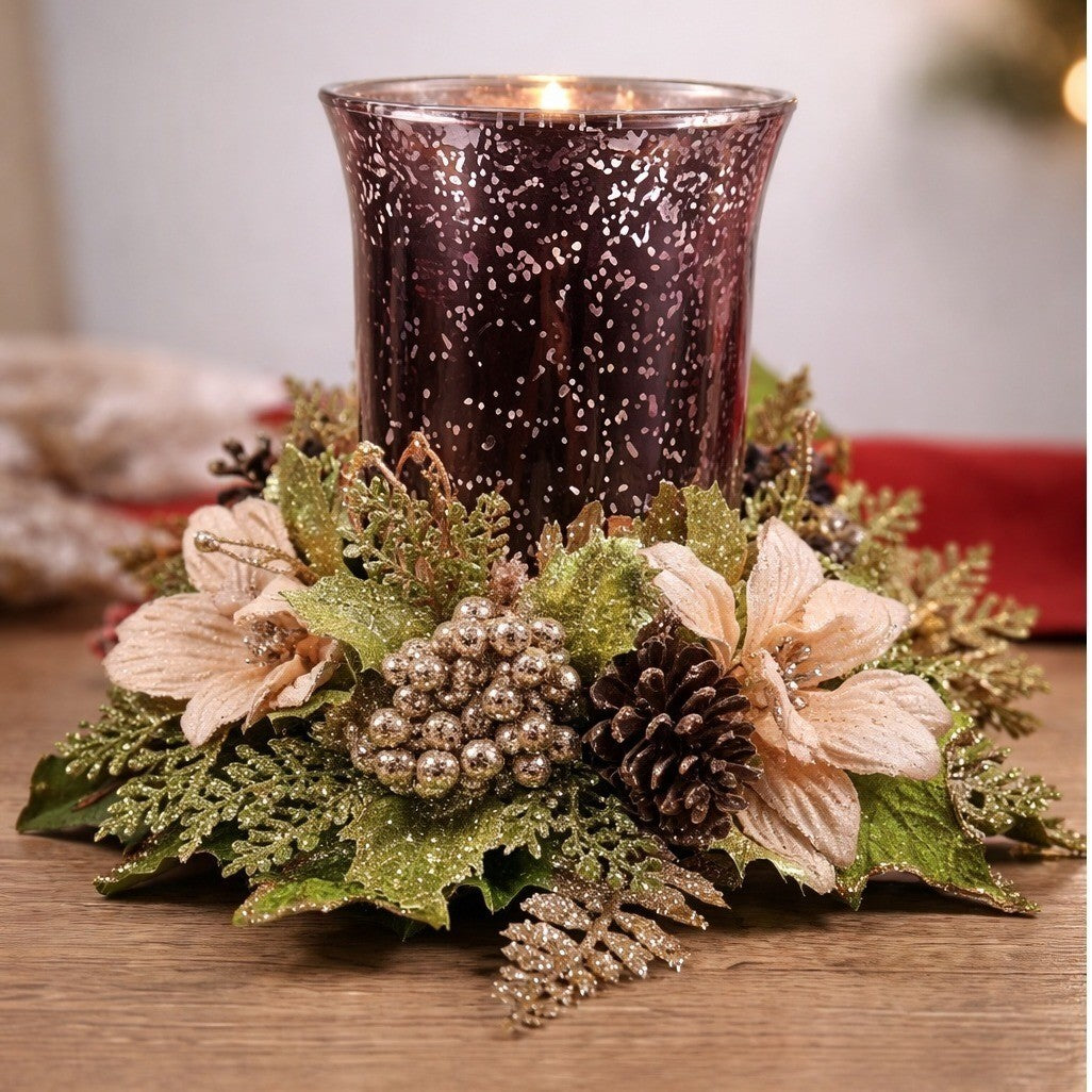 Vintage Pink Glitter Holder Holiday Centerpiece Floral Decor