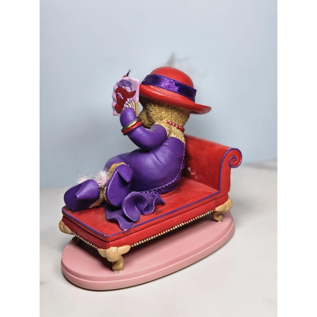 Hamilton Collection Happy Hatters Bear Figurine on Chaise Lounge 4"