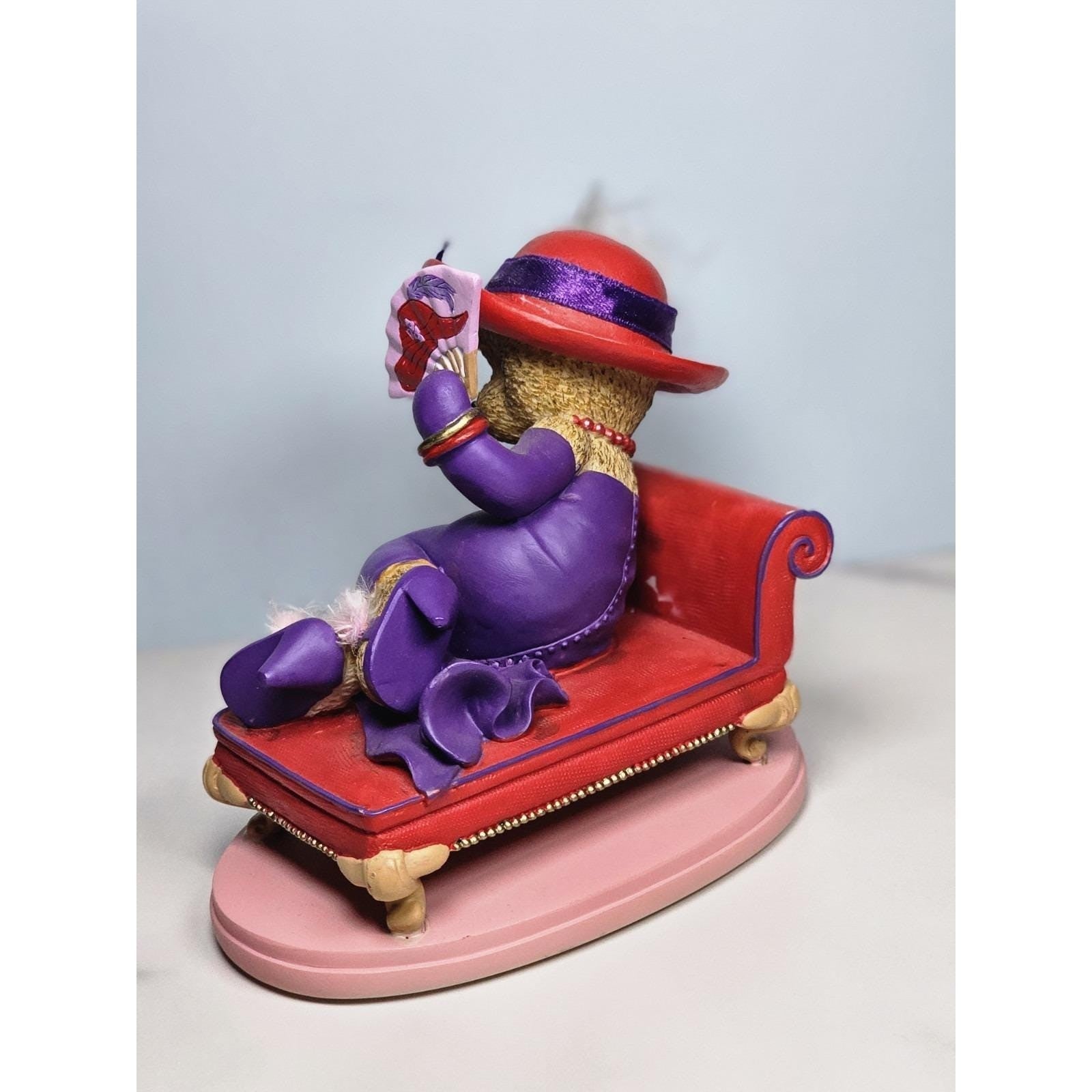 Hamilton Collection Happy Hatters Bear Figurine on Chaise Lounge 4"