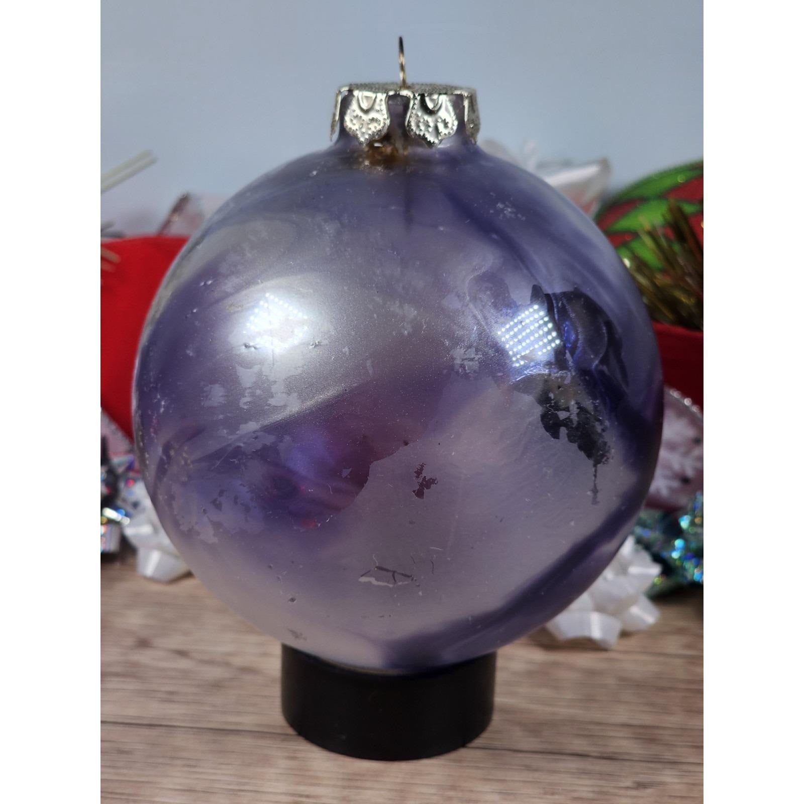 Vintage Blown Glass Christmas Ornaments Purple Blue Iridescent Set of 2