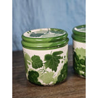 Vintage Grape Leaf Canisters with Lids – Set of 2 – Green Ceramic