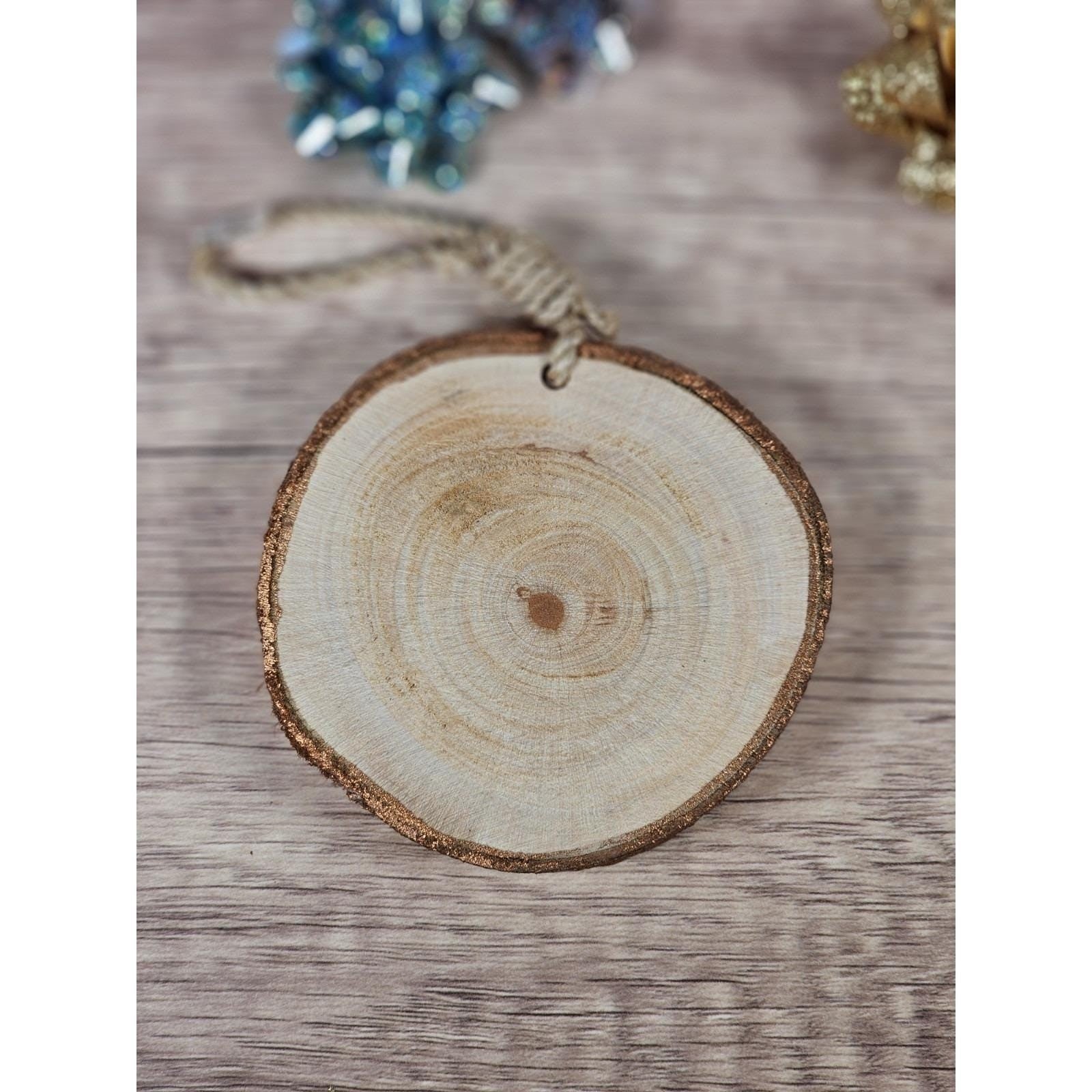Rustic Wood Slice Ornament Peace Holly Berries Christmas Decor