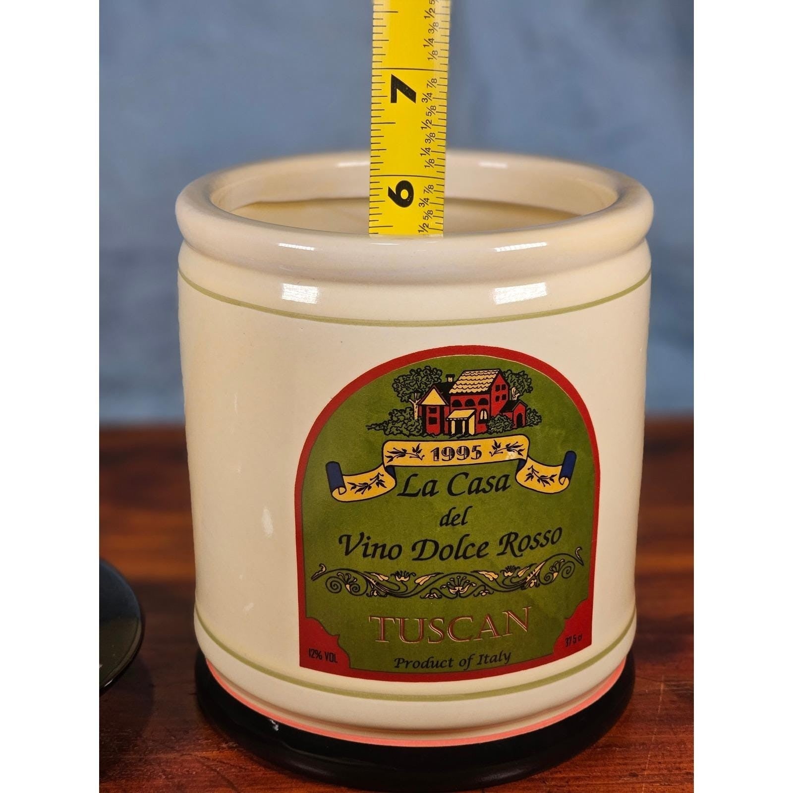 Vintage OGGI Tuscan Wine Label Ceramic Canister With Lid 8 In
