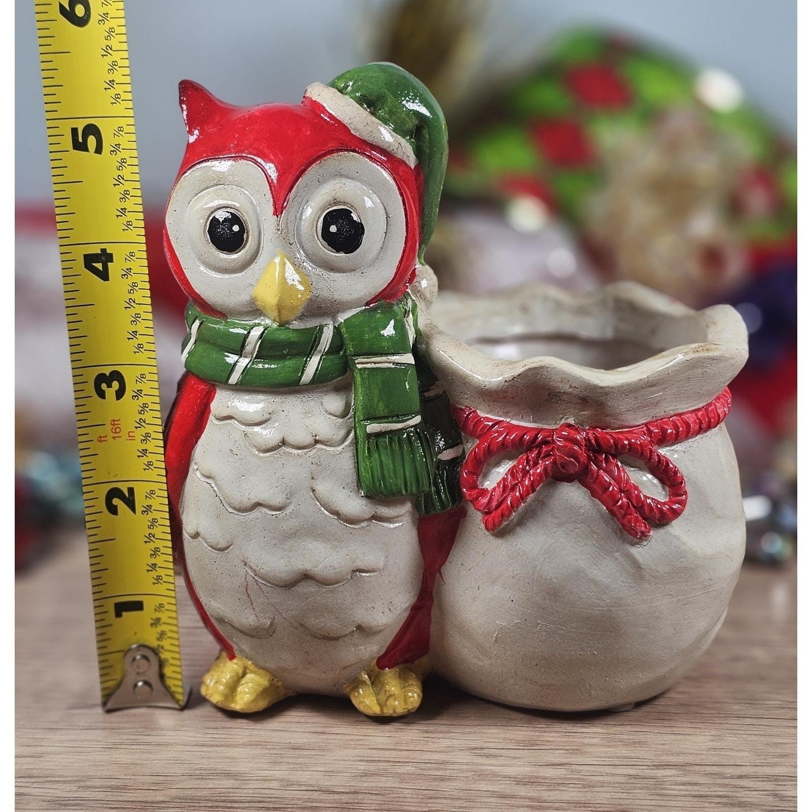 Vintage Owl Planter Figurine 1980s Christmas Decor 5.5 Inch