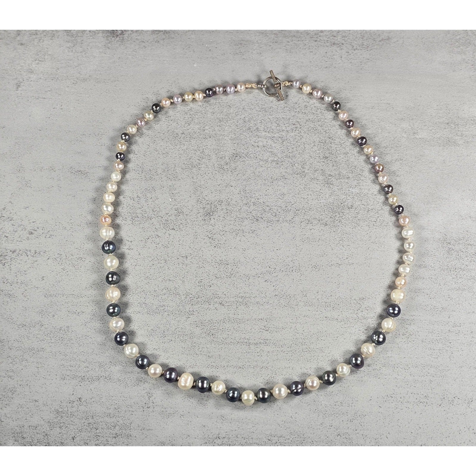 Vintage Multicolor Pearl Necklace Toggle Clasp Beaded Strand