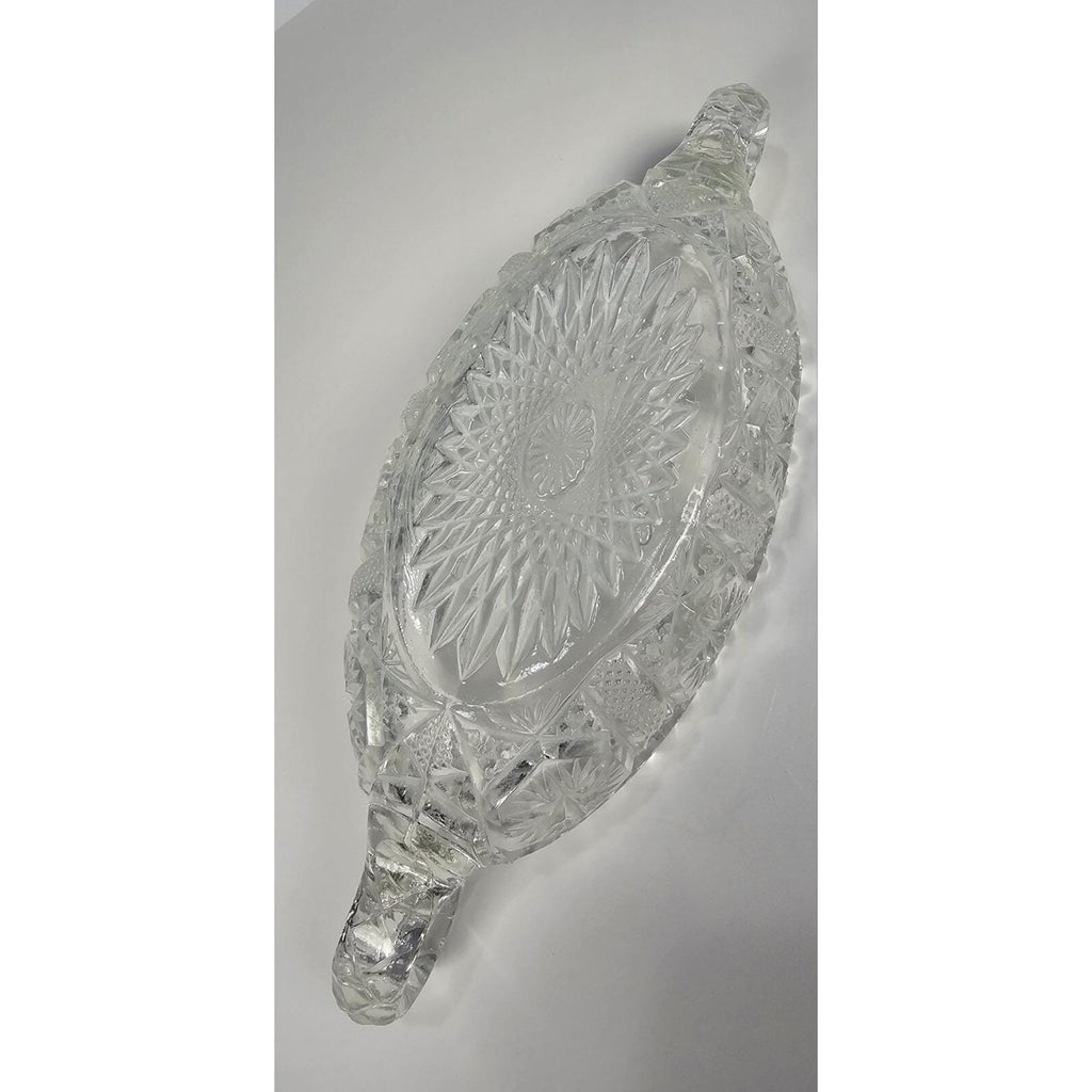 Cut Glass Candy Dish Starburst Pattern Handled Vintage