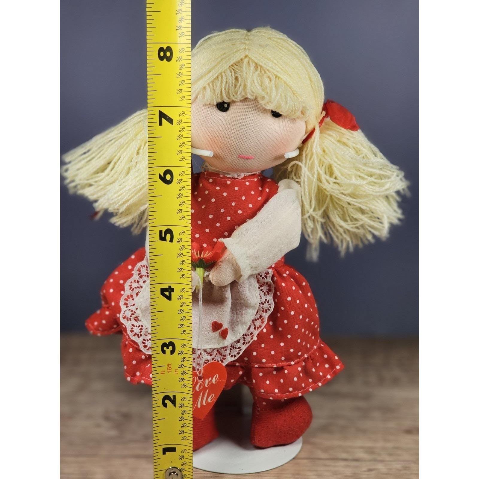 Vintage Rag Doll Red Polka Dot Dress Cloth Doll Heart Tag