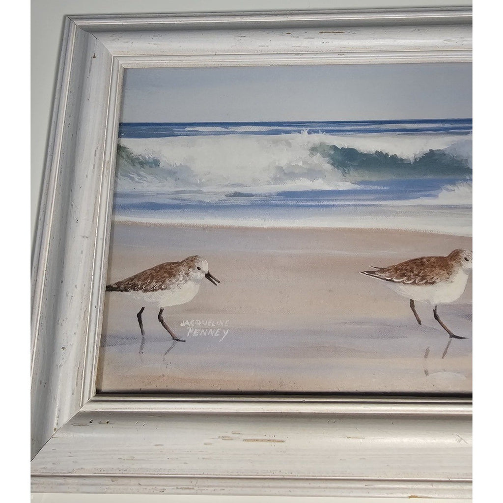 Signed Coastal Shorebirds Artwork With Lighthouse Framed Nautical Wall Art