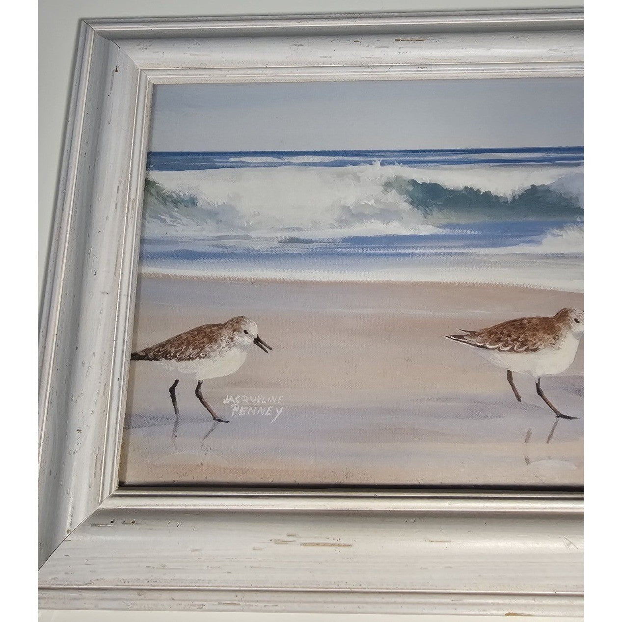Signed Coastal Shorebirds Artwork With Lighthouse Framed Nautical Wall Art