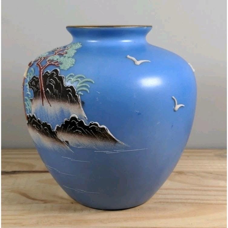 Vintage Moriyama Japan Hand-Painted Landscape Vase 5.5" Japanese Decor