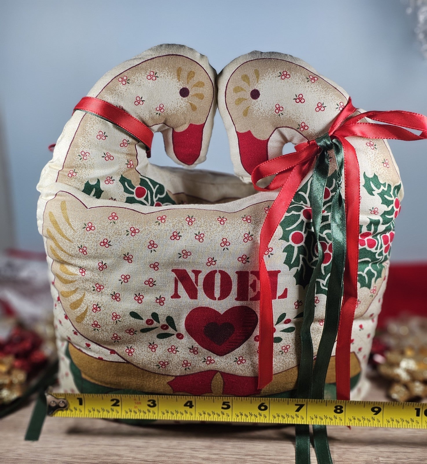 Vintage Handmade Christmas Swans Noel Pillow