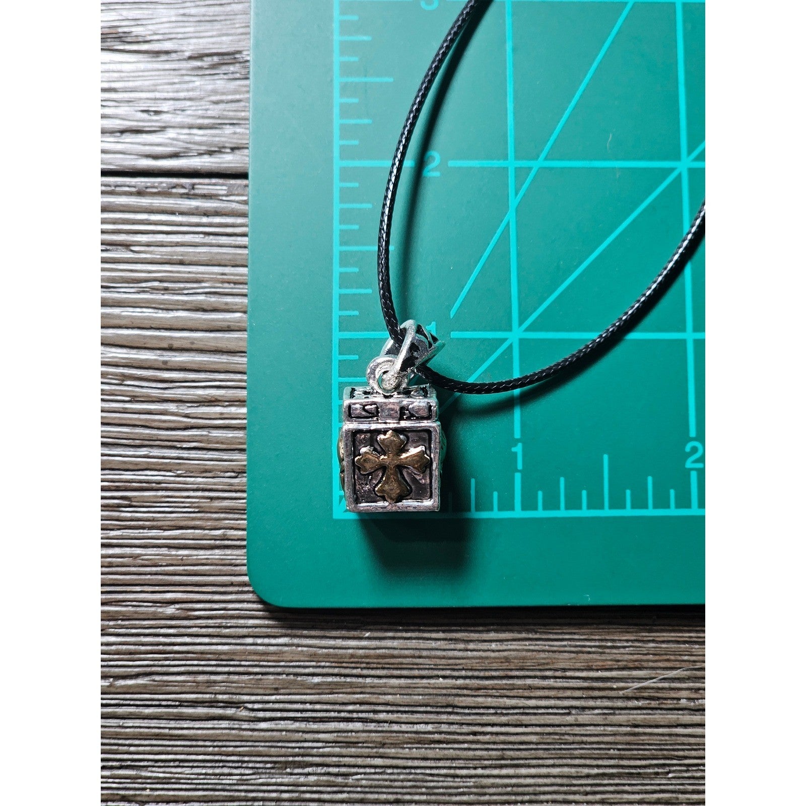 Vintage Religious Cube Pendant Necklace Cross & Praying Hands