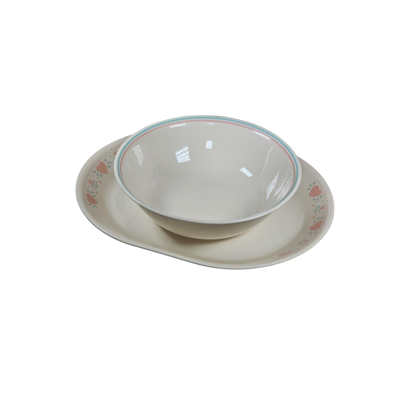 Vintage Corelle Corning Forever Yours Platter & Bowl Set Floral Hearts