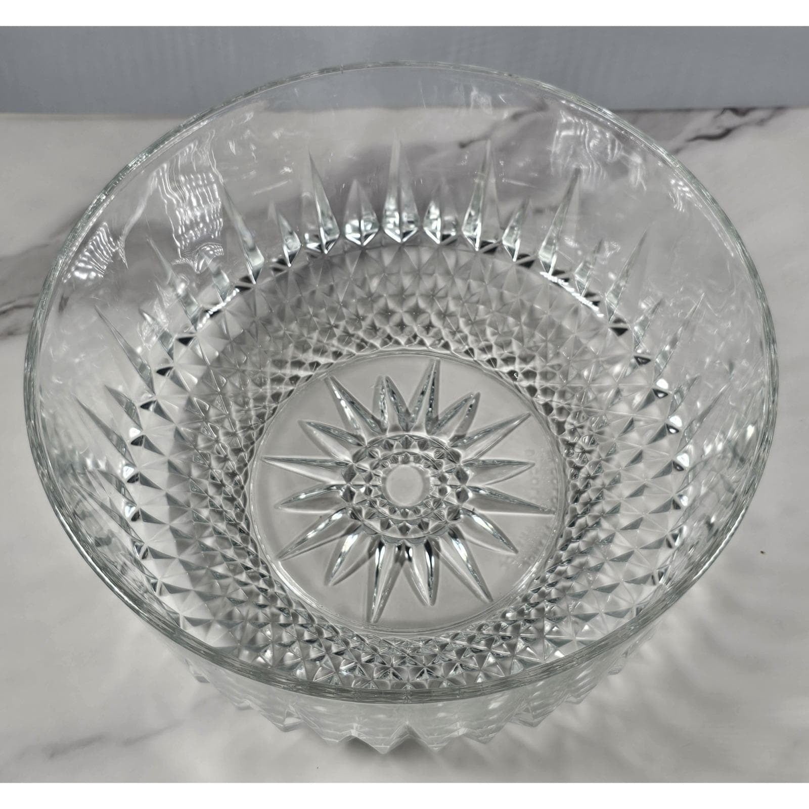 Vintage Arcoroc Glass Bowl Diamond Cut 9 Inch Serving Bowl