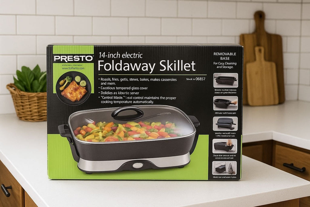 Presto 16-Inch Electric Foldaway Skillet With Tempered Glass Lid & Removable Bas