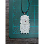 Vintage Carved Face & Horse Pendant Necklace with Red Stone