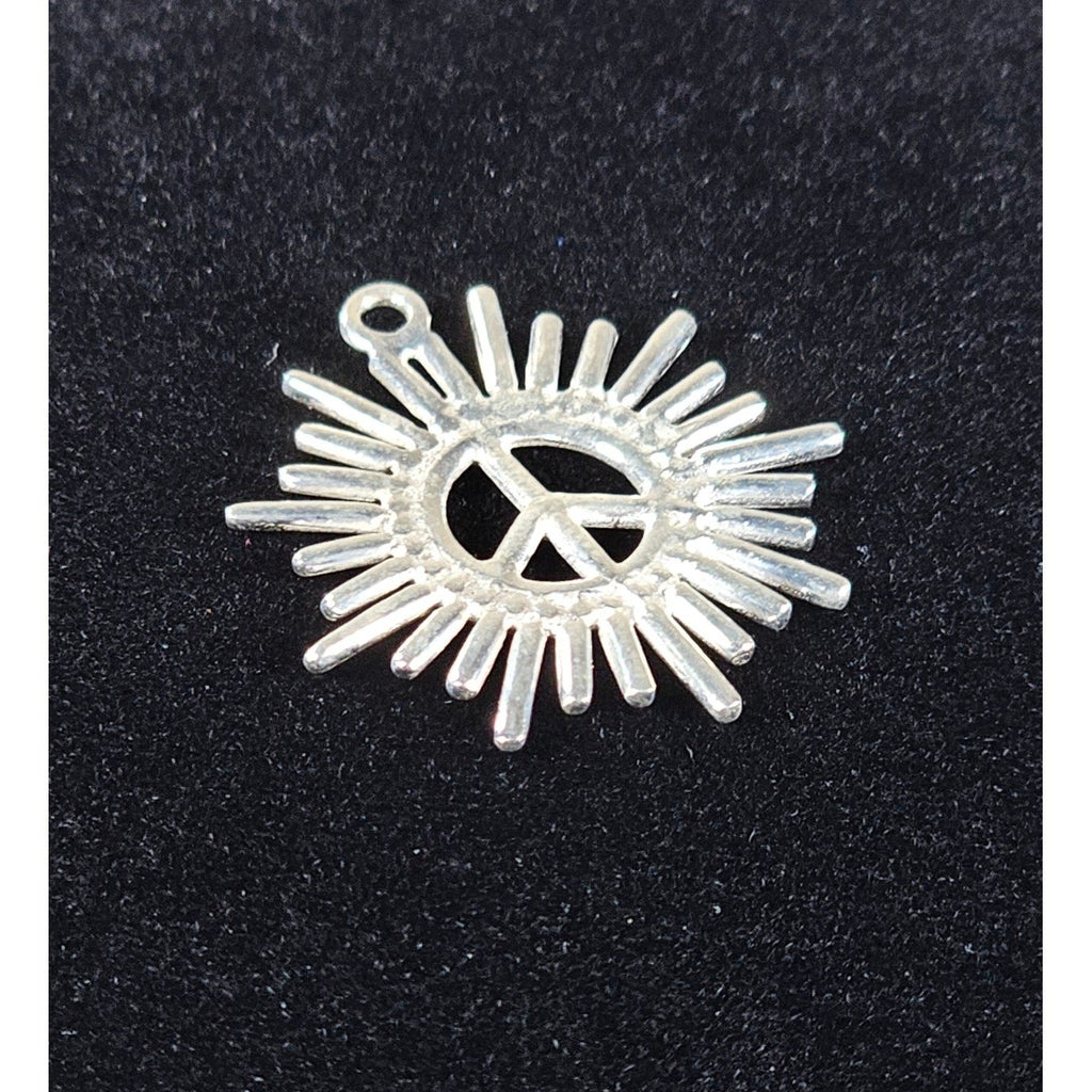 Vintage Peace Sign Sunburst Pendant Silver Tone Charm