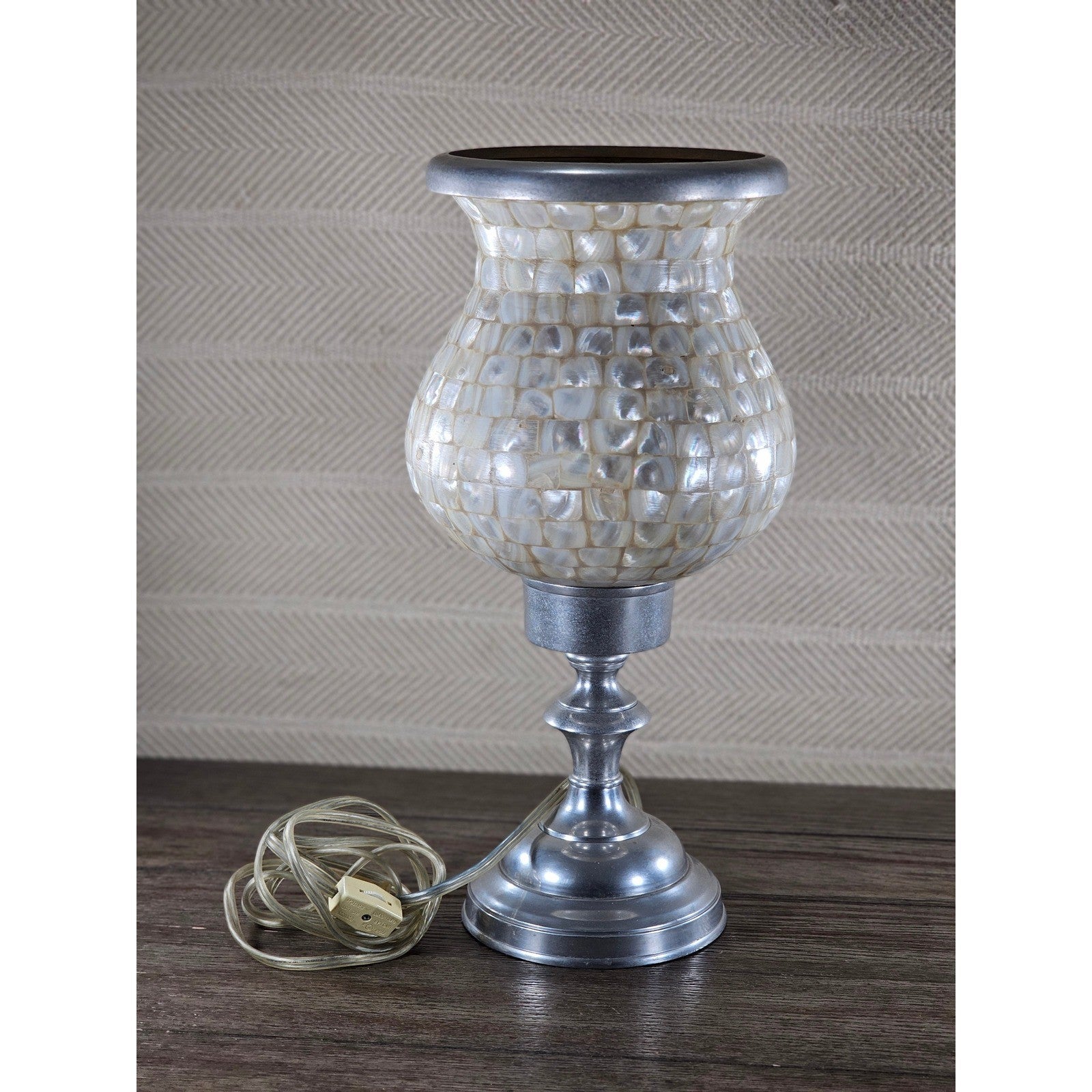 Towle Vintage Capiz Shell Table Lamp 16" Coastal Silver Accent