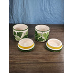 Vintage Grape Leaf Canisters with Lids – Set of 2 – Green Ceramic