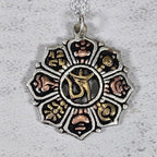 Vintage Om Lotus Pendant Necklace Boho Spiritual Medallion