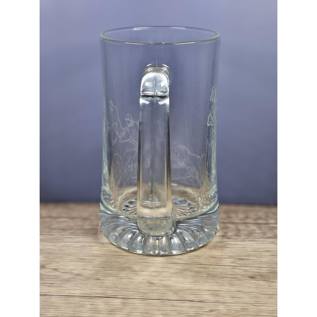 CC Shoaf 1995 Etched Beer Mug Hunter Ducks Signed Glass