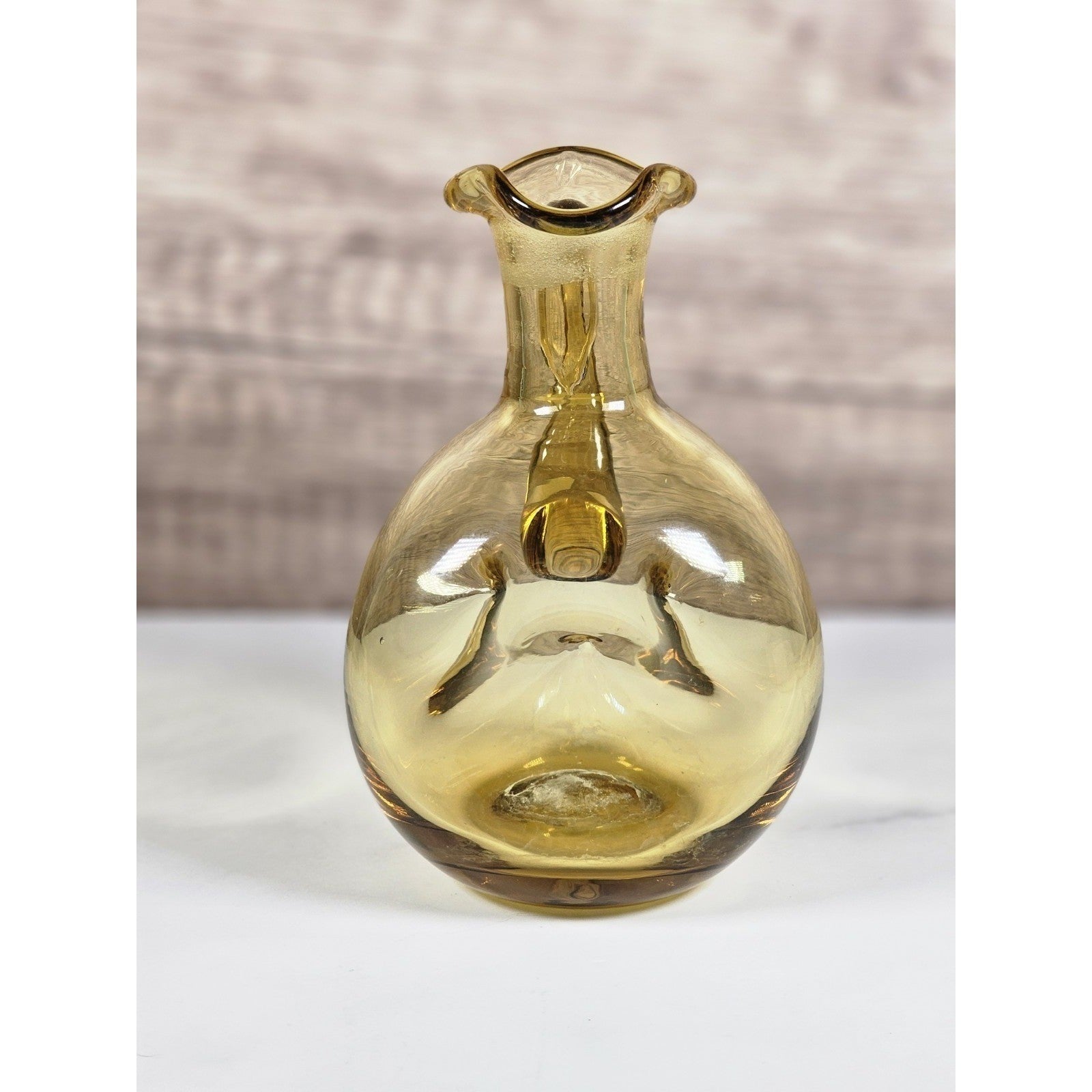 Vintage Amber Art Glass Cruet Hand Blown Pitcher Vase 5 Inch
