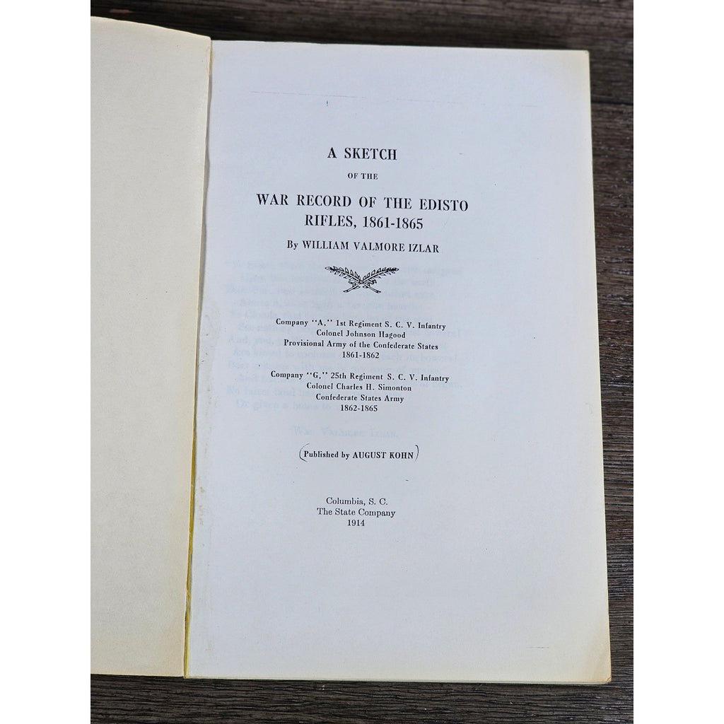 1914 Civil War History Book Edisto Rifles 1861–1865 William Valmore Izlar