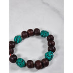 Vintage Wood & Turquoise Bead Stretch Bracelet Rustic Boho