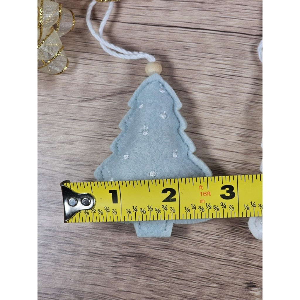 Felt Christmas Tree Ornaments Gray White Sparkle Set of 3